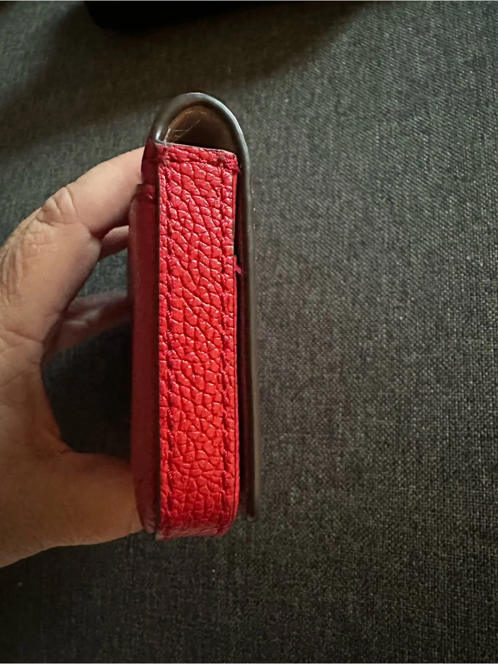 kate spade red pebbled leather small wallet with gold logo